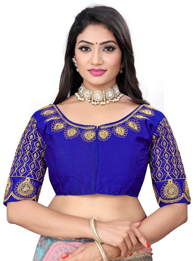 women blue embroidered stitched blouse 