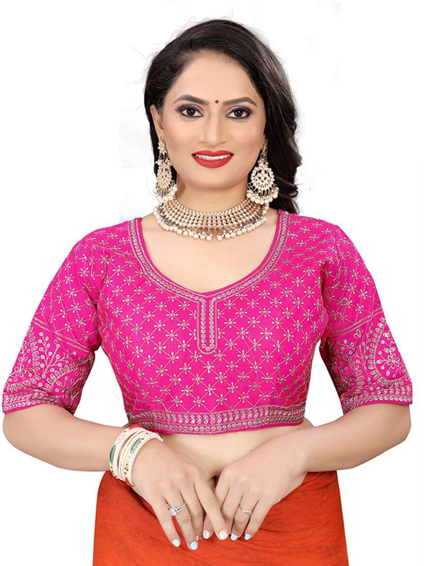 women pink embroidered stitched blouse 