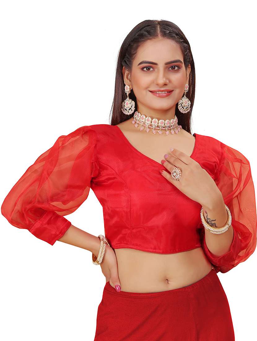 women red solid stiched blouse