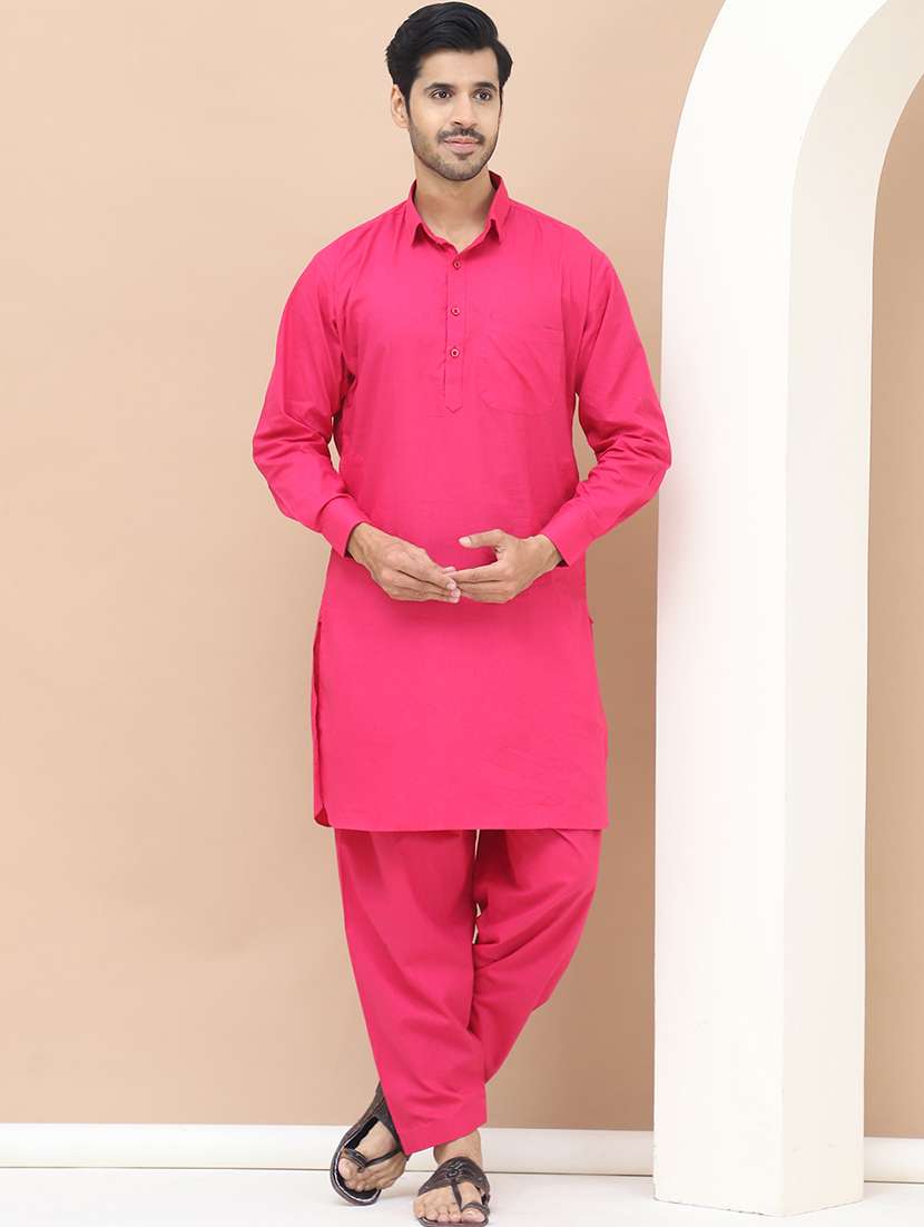 men solids pathani ethnic wear set
