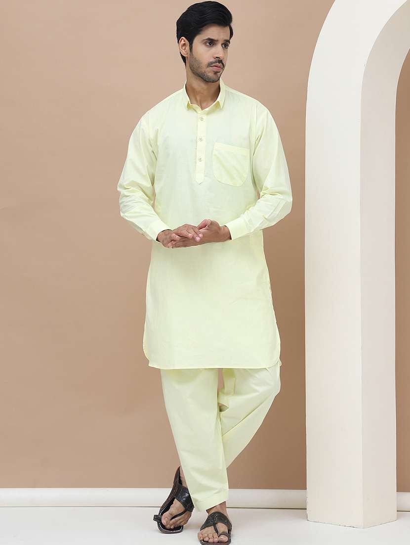 men solids pathani ethnic wear set