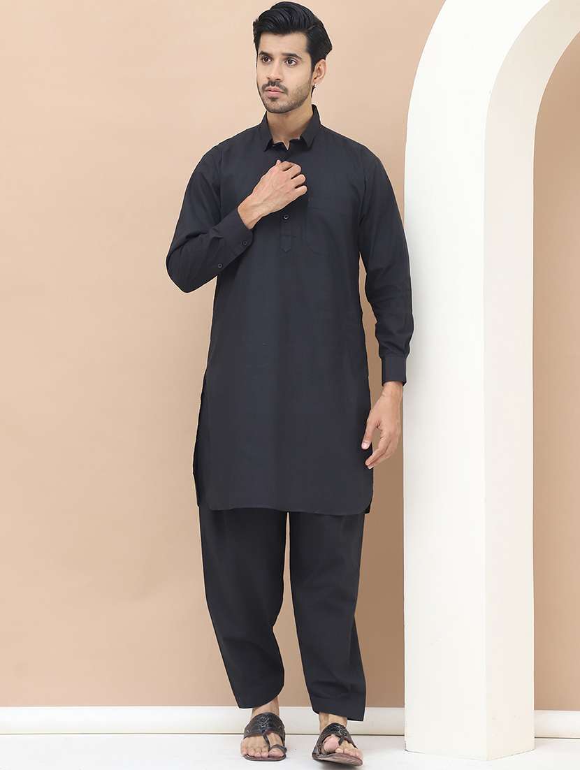 men solids pathani ethnic wear set