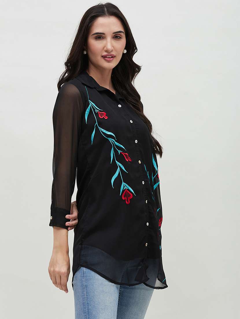 women embroidered collared shirt - 21535441 - Standard Image - 2