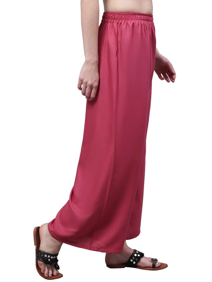 women solid relaxed fit palazzo - 21535606 - Standard Image - 2