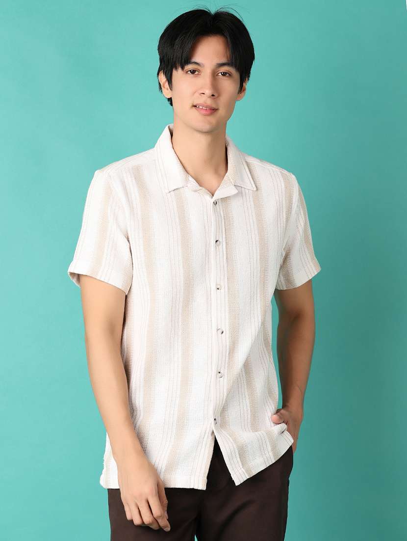 men striped short sleeve casual shirt