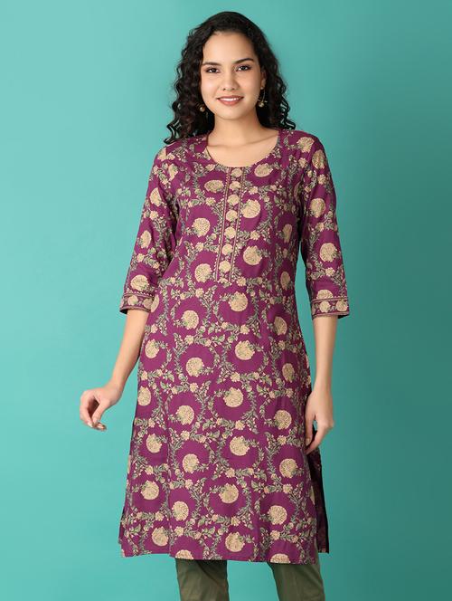 women three quarter sleeve straight kurta - 21535750 - Standard Image - 0