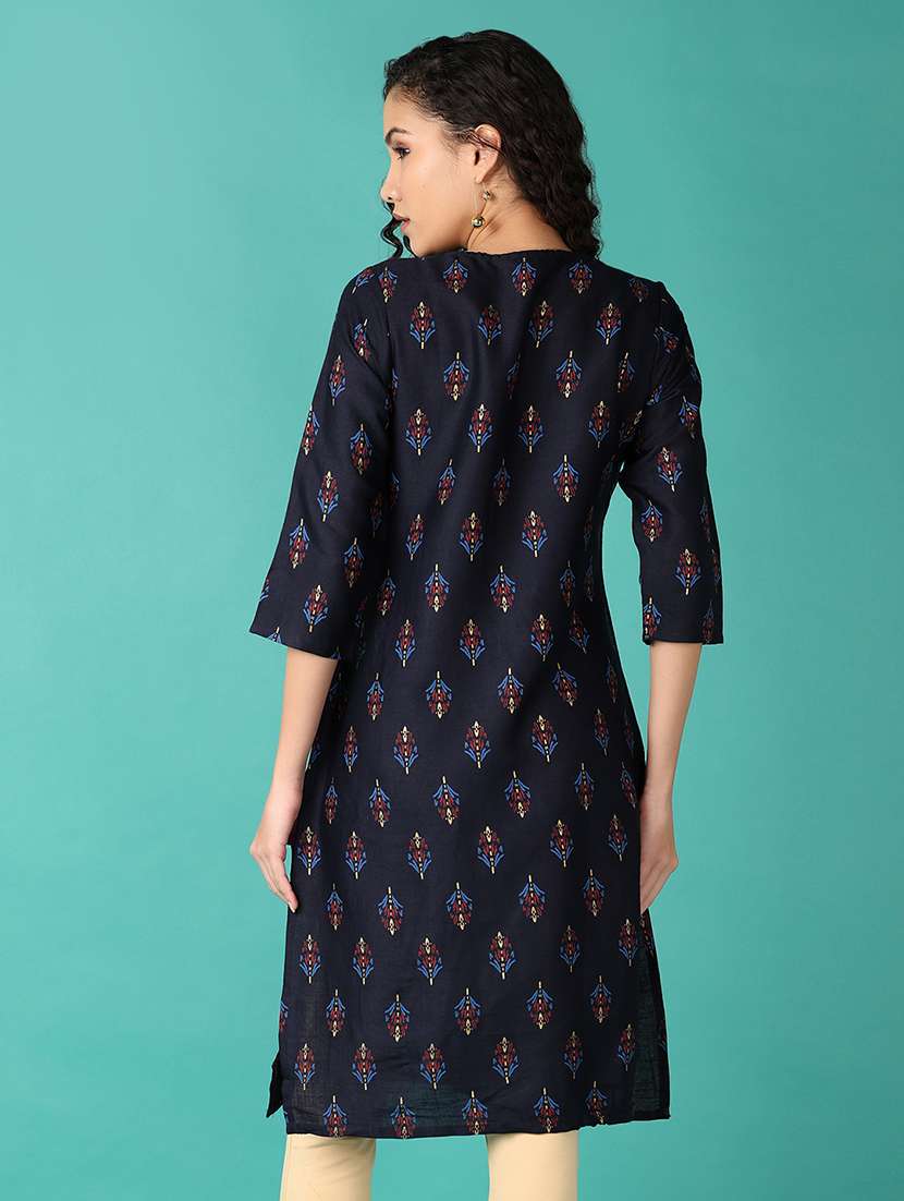 women three quarter sleeve straight kurta - 21535871 -  Standard Image - 2