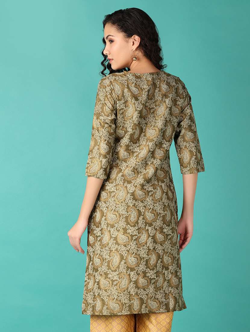 women paisley printed three quarter sleeve straight kurta - 21535872 -  Standard Image - 2