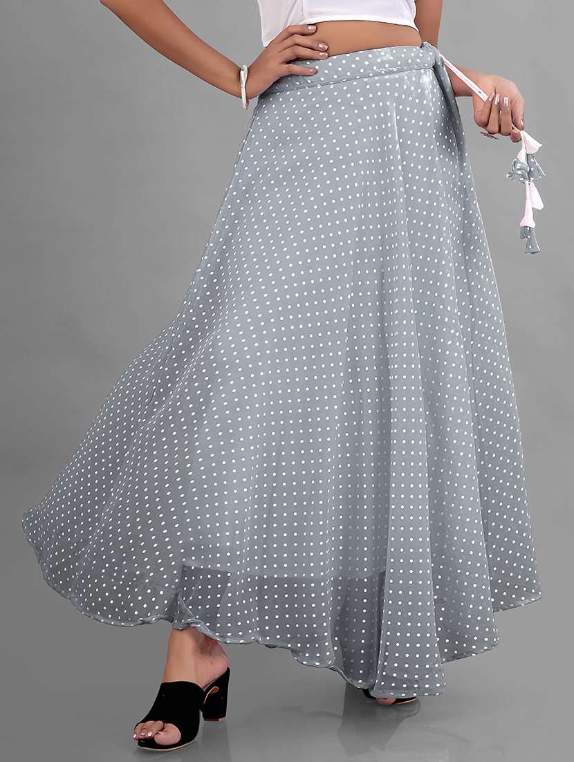 women high-rise polka dot printed flared skirt