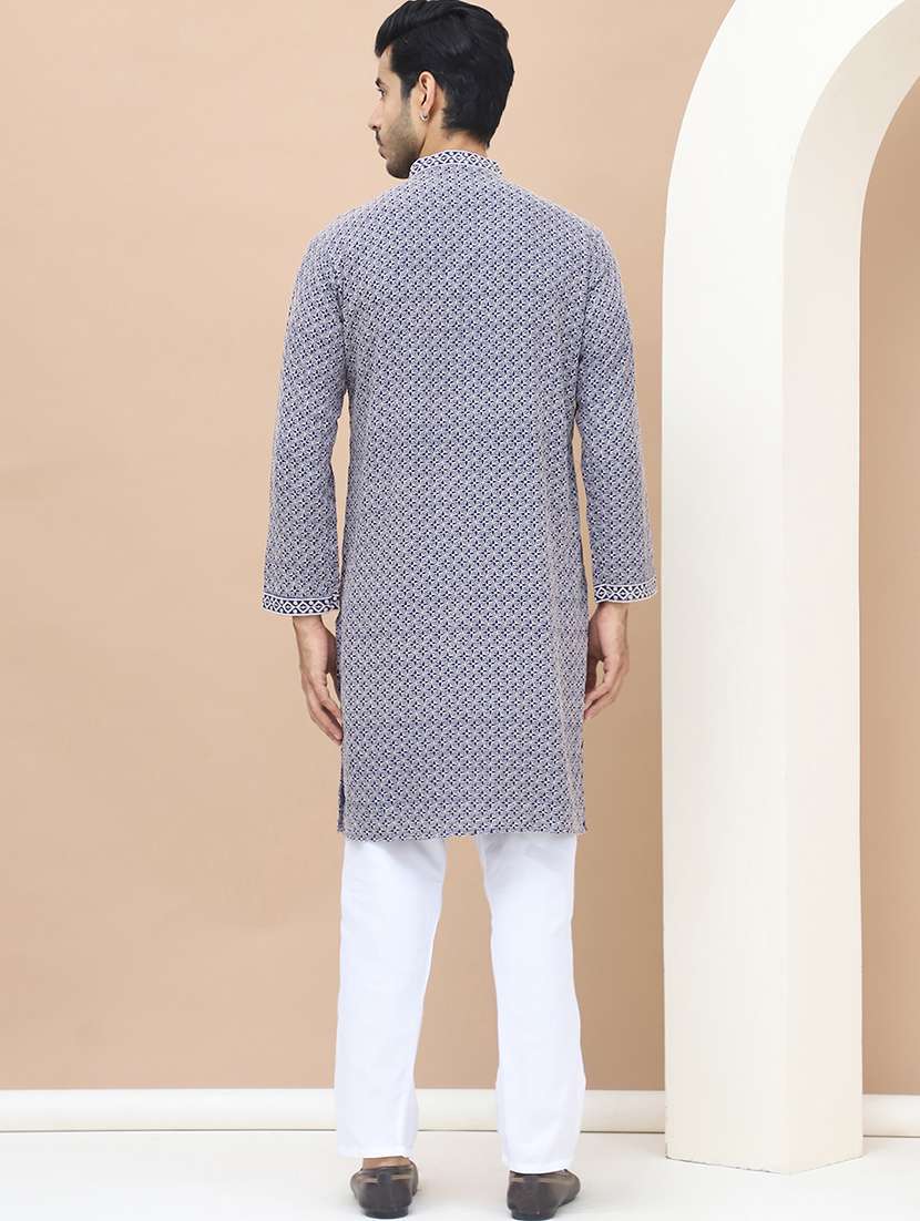 men mandarin neck embroidered long kurta - 21536260 -  Standard Image - 2