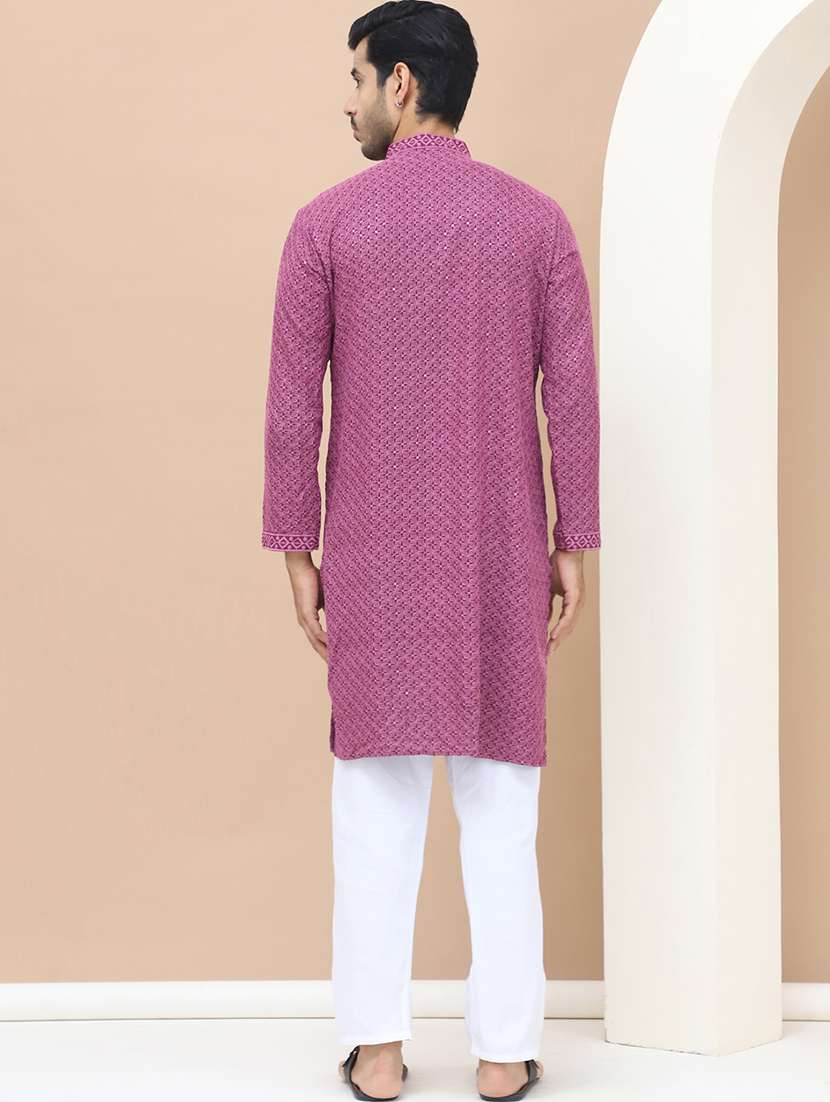 men mandarin neck embroidered long kurta - 21536261 -  Standard Image - 2