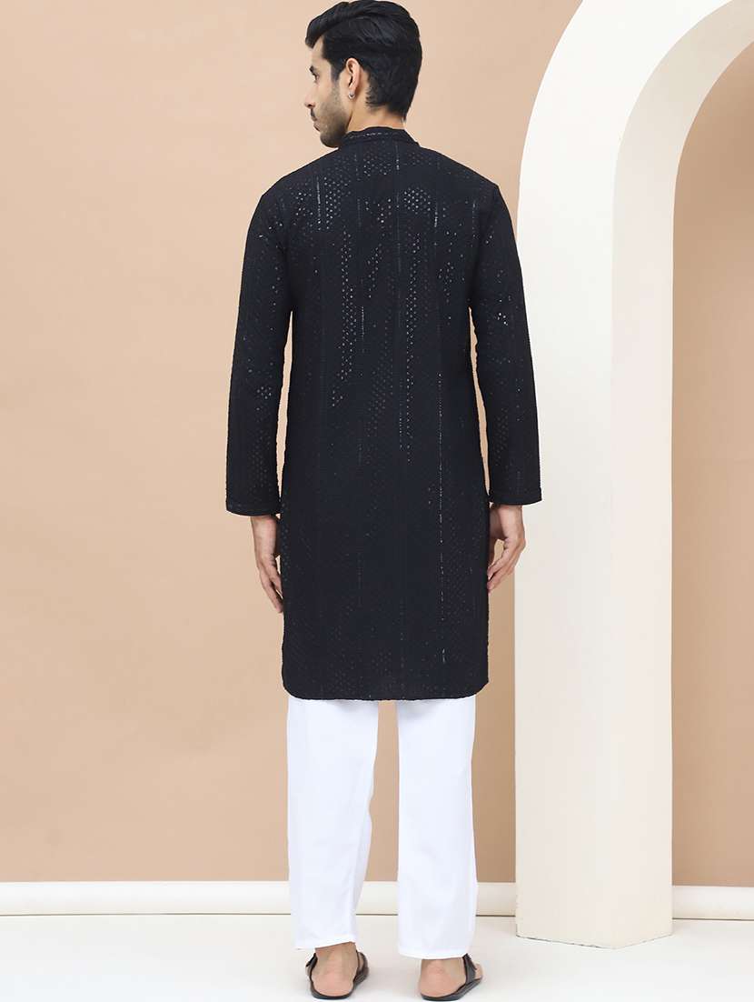men mandarin neck sequins work long kurta - 21536263 -  Standard Image - 2