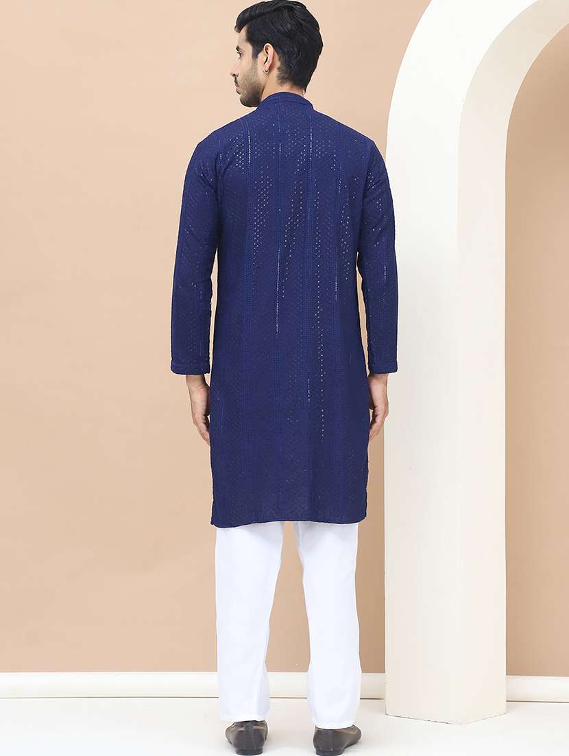 men mandarin neck sequins work long kurta - 21536264 -  Standard Image - 2