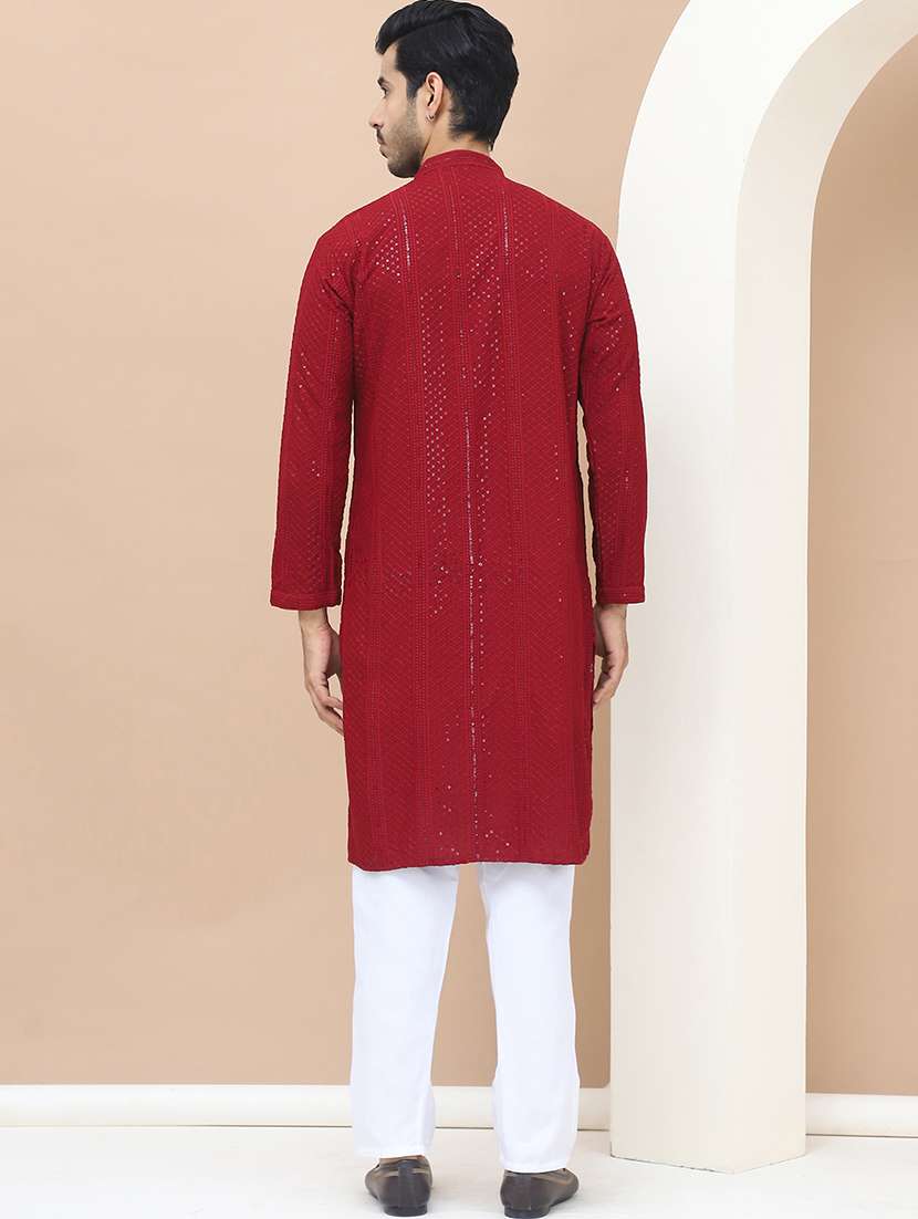 men mandarin neck sequins work long kurta - 21536265 -  Standard Image - 2