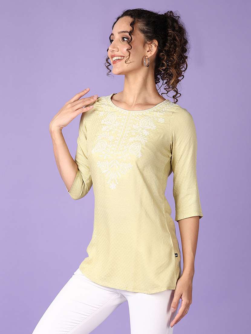 women self design round neck straight kurti - 21536312 - Standard Image - 2