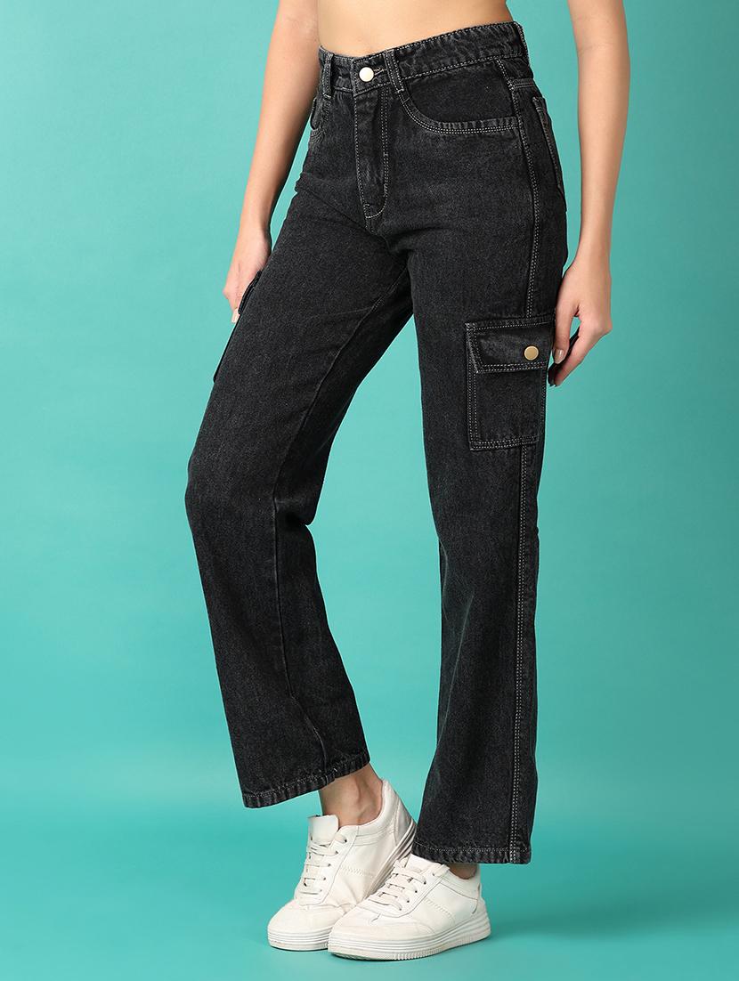 women solid mid rise denim cargo - 21536334 - Standard Image - 2
