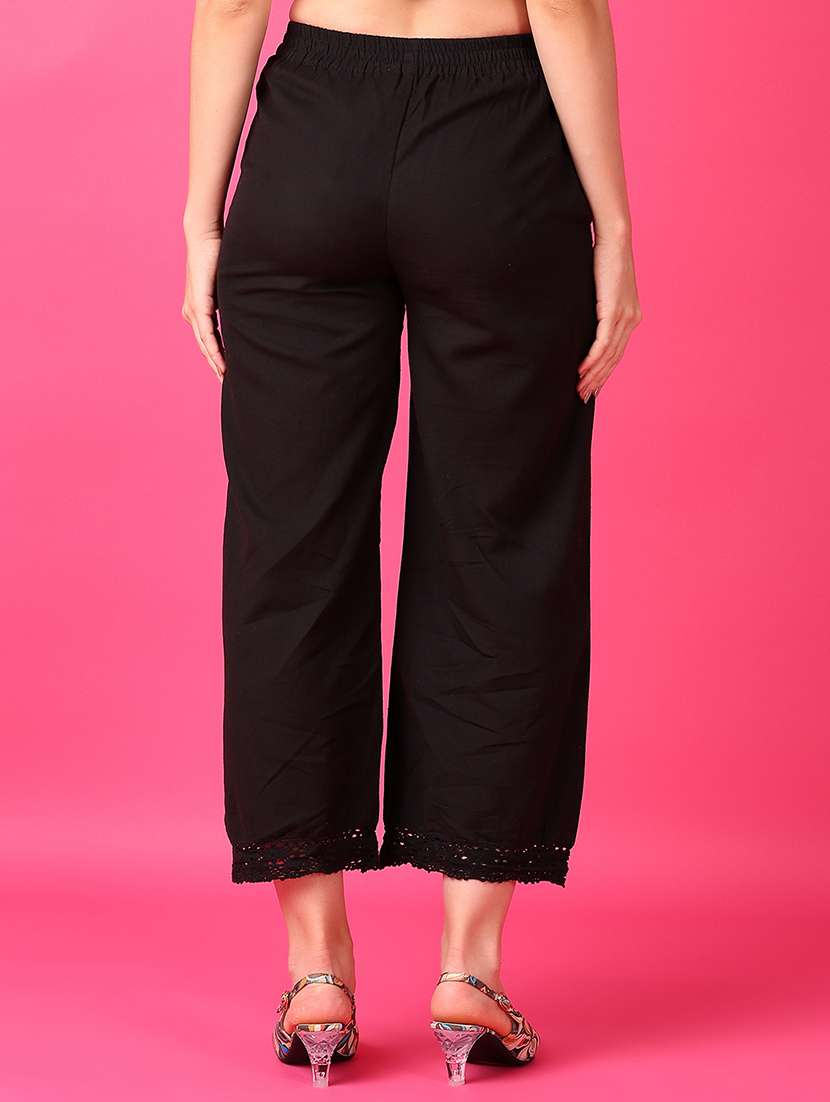 women black solid straight palazzo - 21536393 -  Standard Image - 2