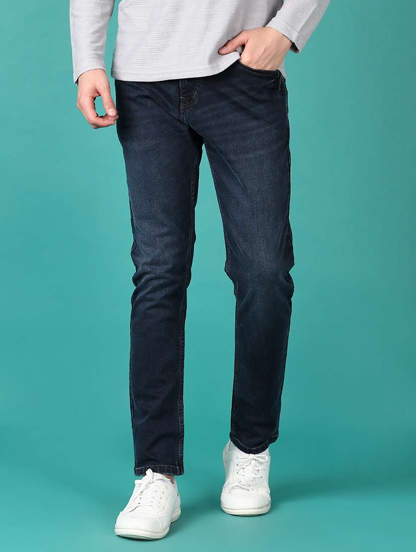 men washed mid rise denim jeans