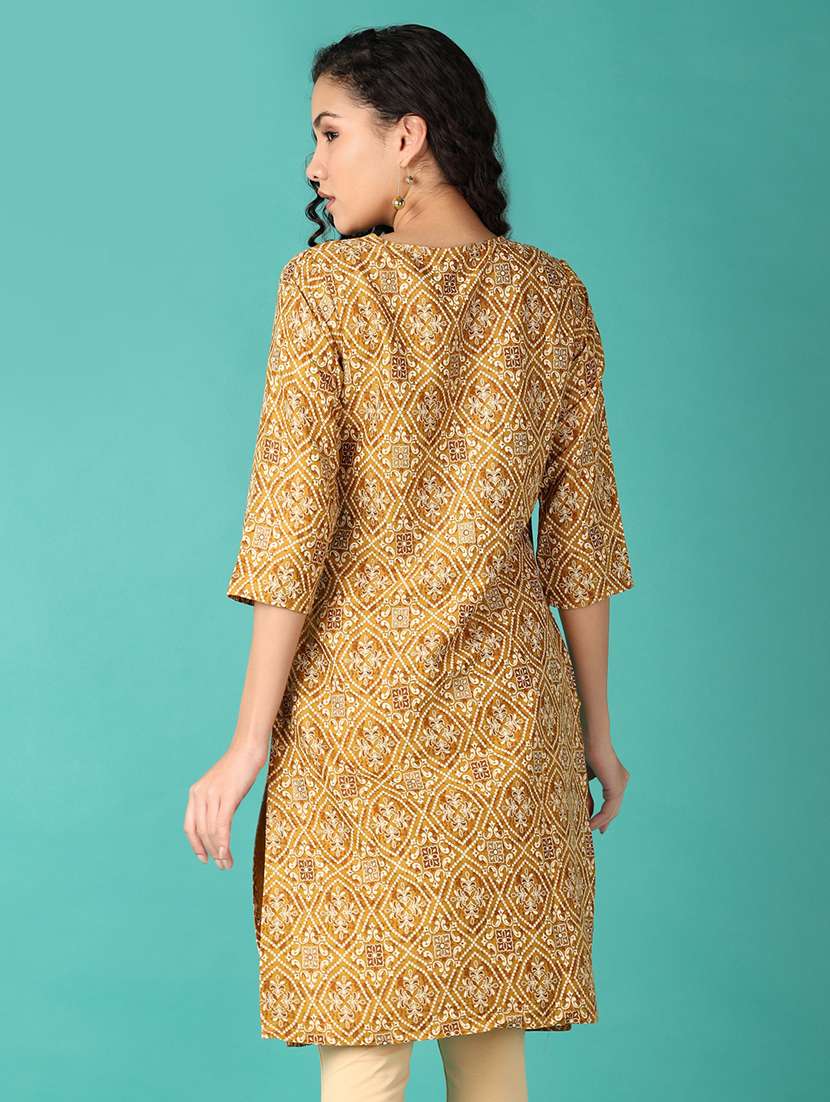 women printed three quarter sleeve straight kurta - 21536422 -  Standard Image - 2