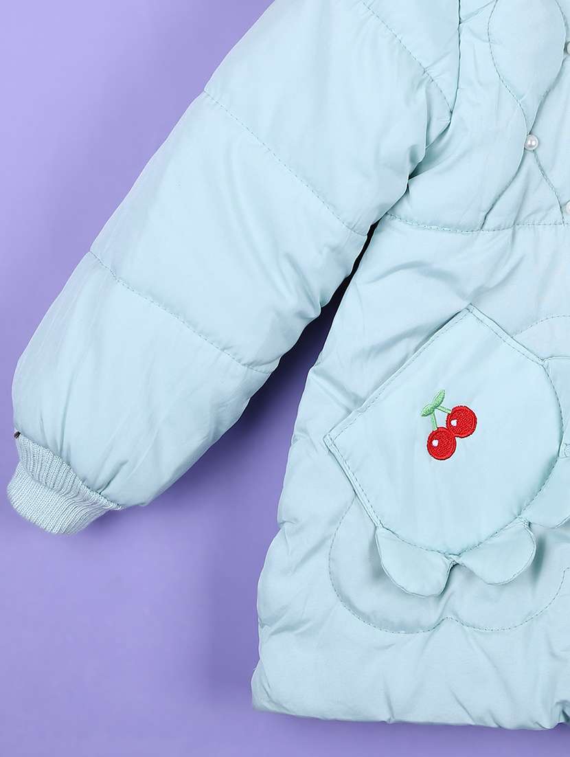 girls solid sea green cotton quilted hooded jacket - 21536569 -  Standard Image - 2