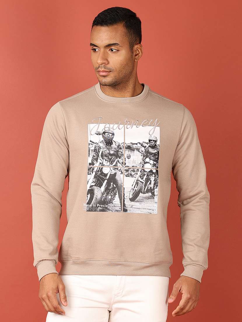 men long sleeves front print sweatshirt