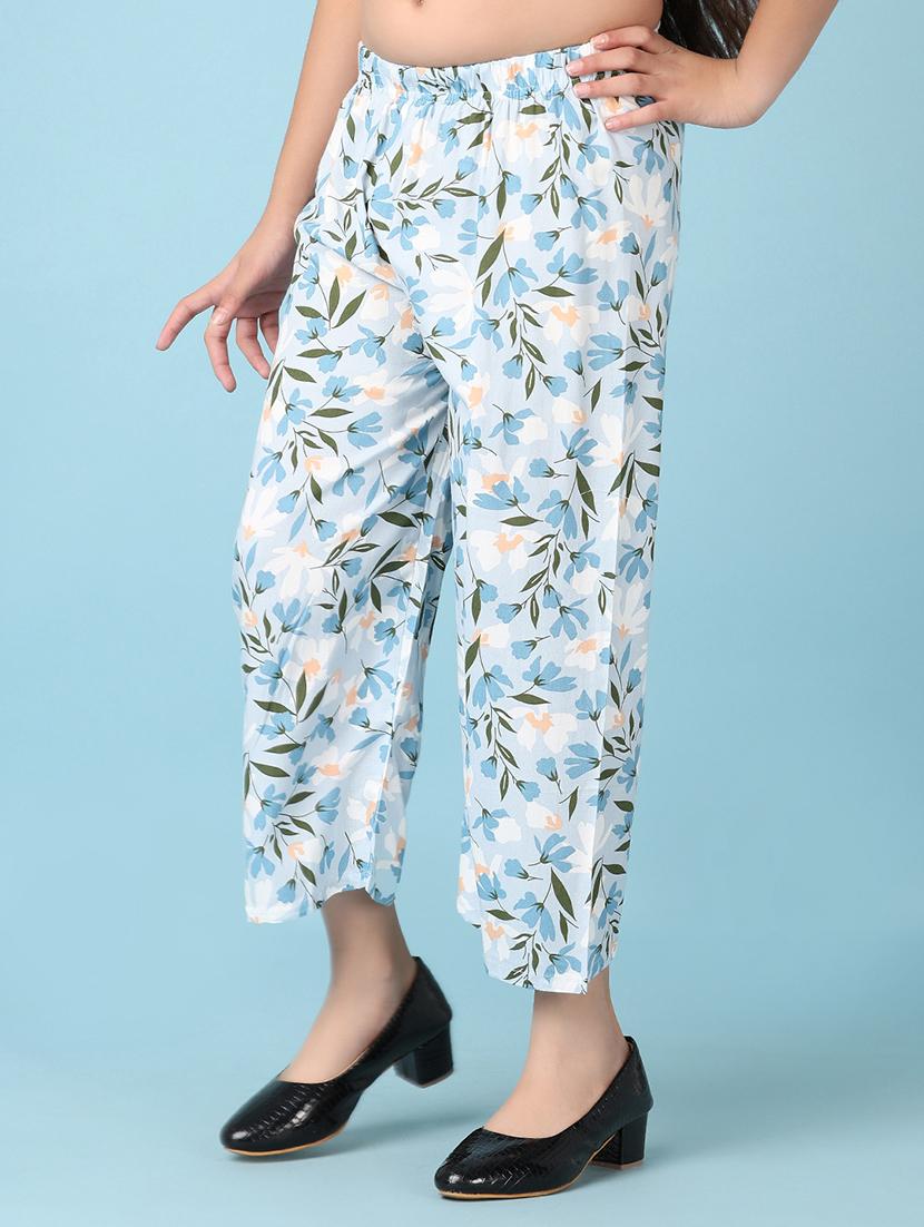 girls light blue floral printed palazzo - 21536584 - Standard Image - 2