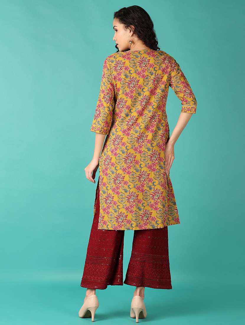 women three quarter sleeve straight kurta - 21536586 -  Standard Image - 2