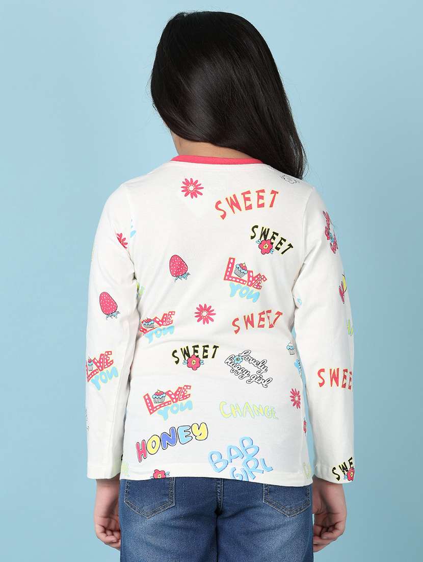 girls white printed long sleeve tee - 21536587 -  Standard Image - 2