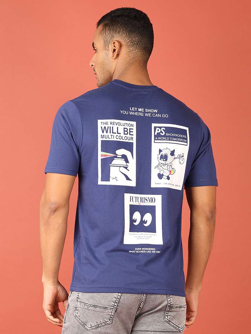 Men Round Neck Front & Back Print T-shirt - 21536624 -  Standard Image - 2