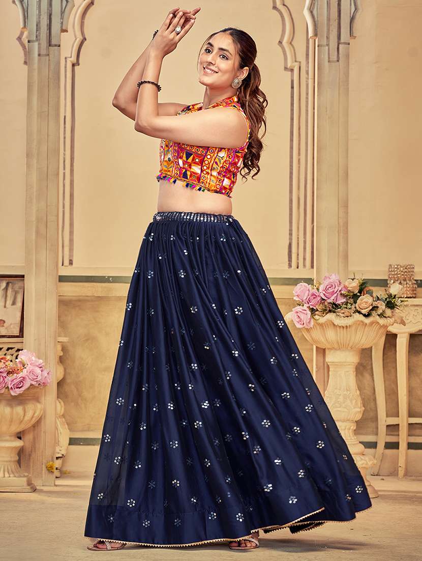 women navy blue flared lehenga - 21536710 - Standard Image - 2