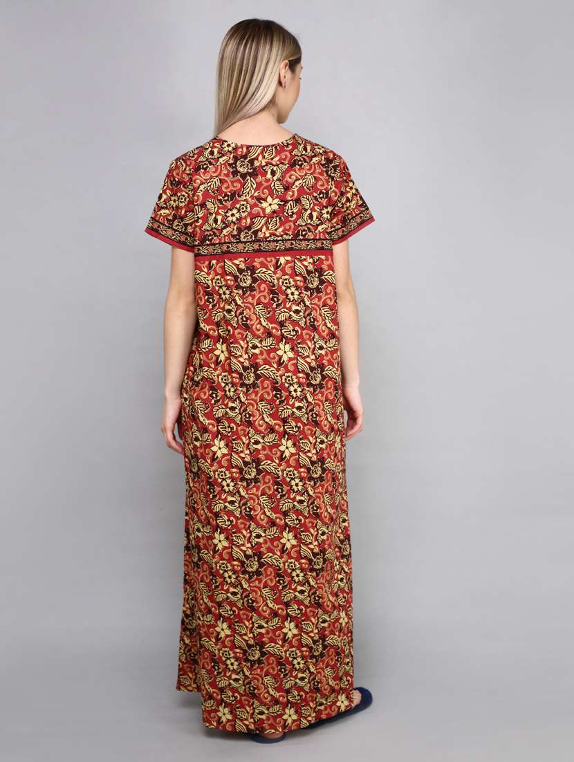 women printed v neck short sleeves nighty - 21536733 - Standard Image - 2