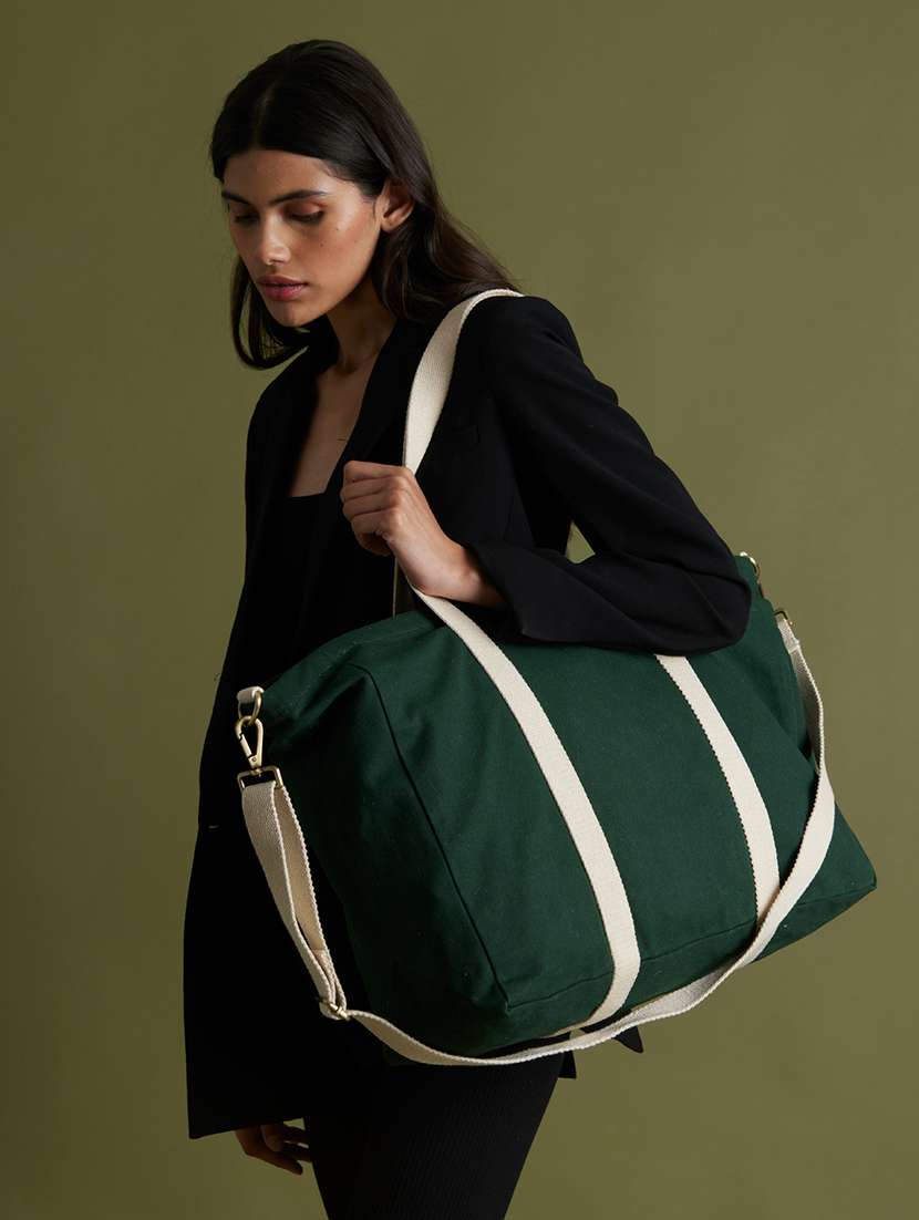 women green cotton handbag