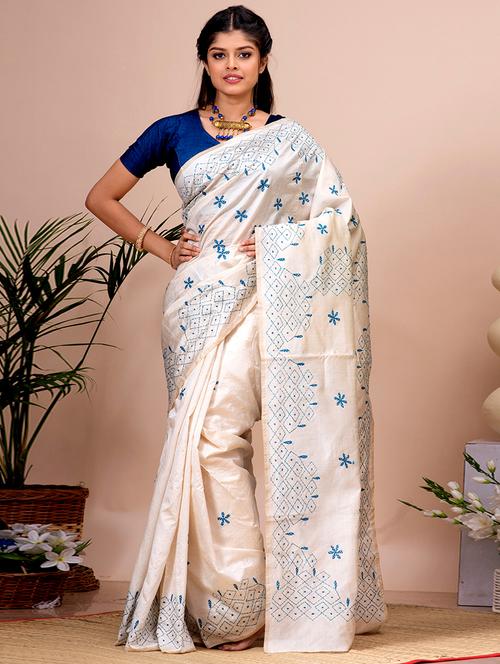 women solid with work kaantha saree - 21537016 -  Standard Image - 0