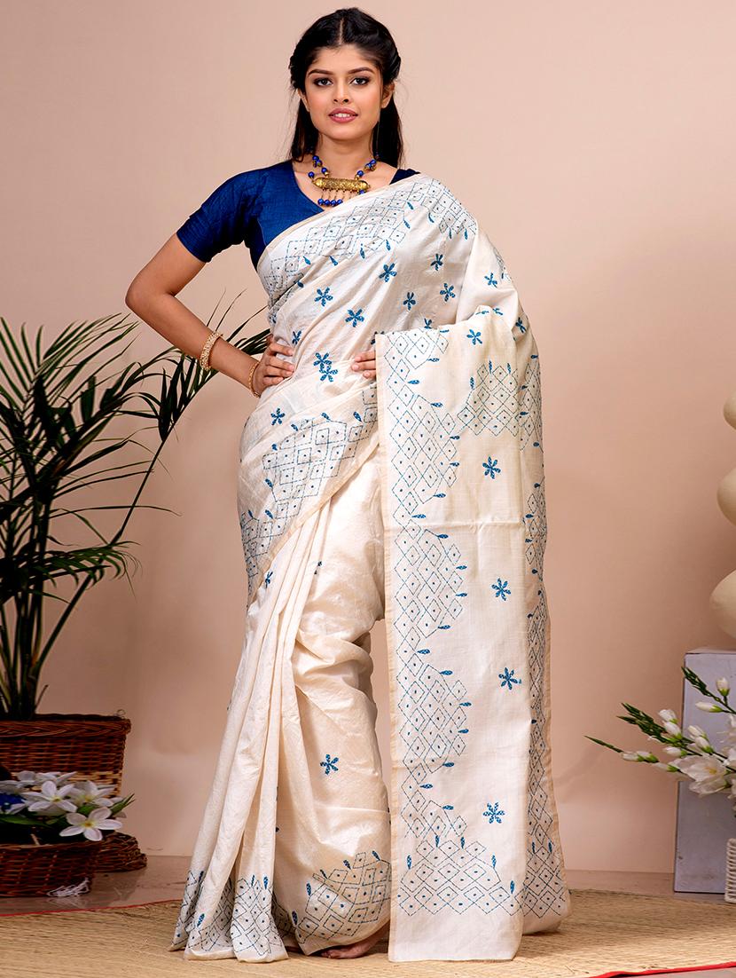 women solid with work kaantha saree - 21537016 -  Zoom Image - 0