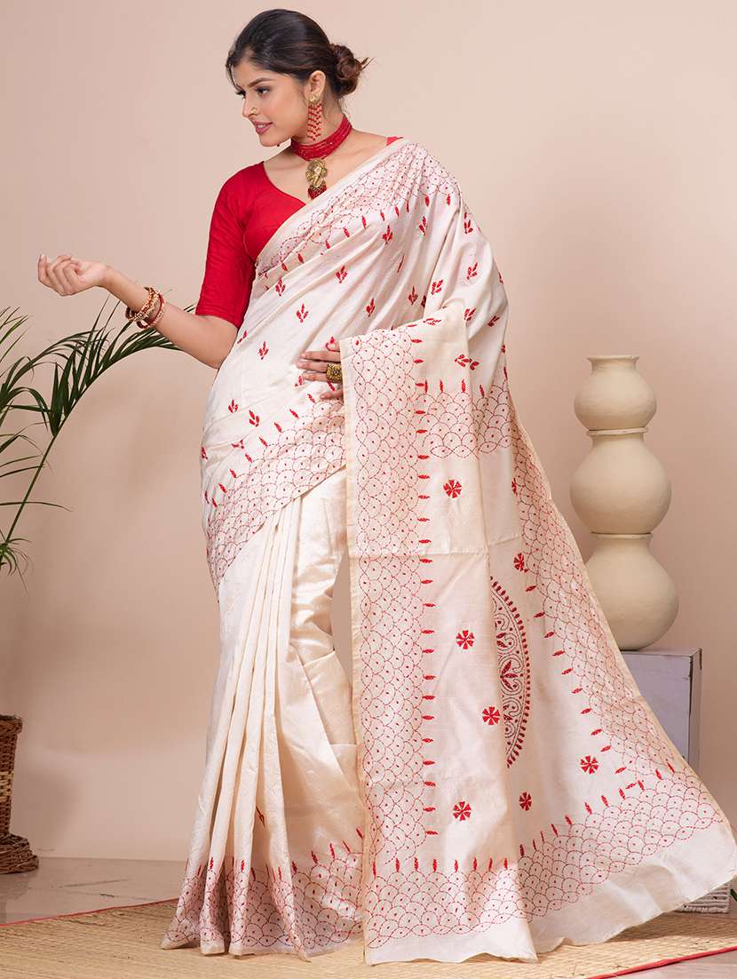 women cream embroidered saree - 21537021 - Zoom Image - 0