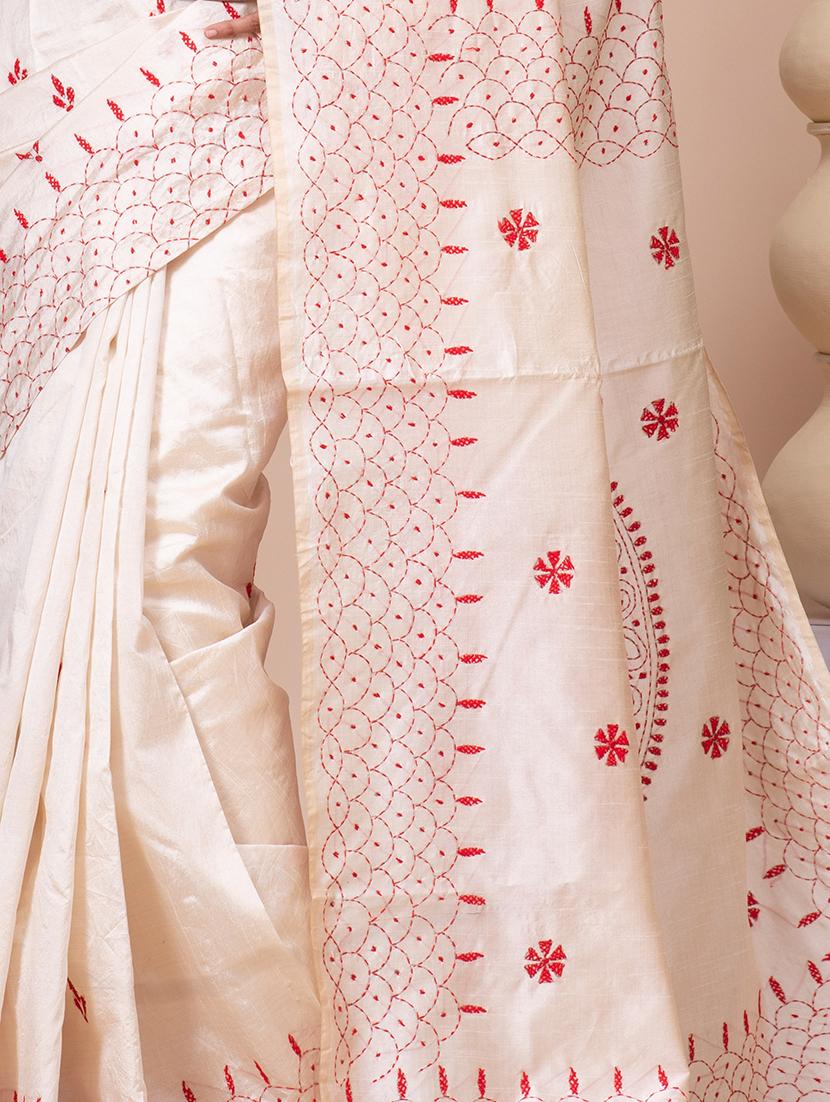 women cream embroidered saree - 21537021 - Standard Image - 2