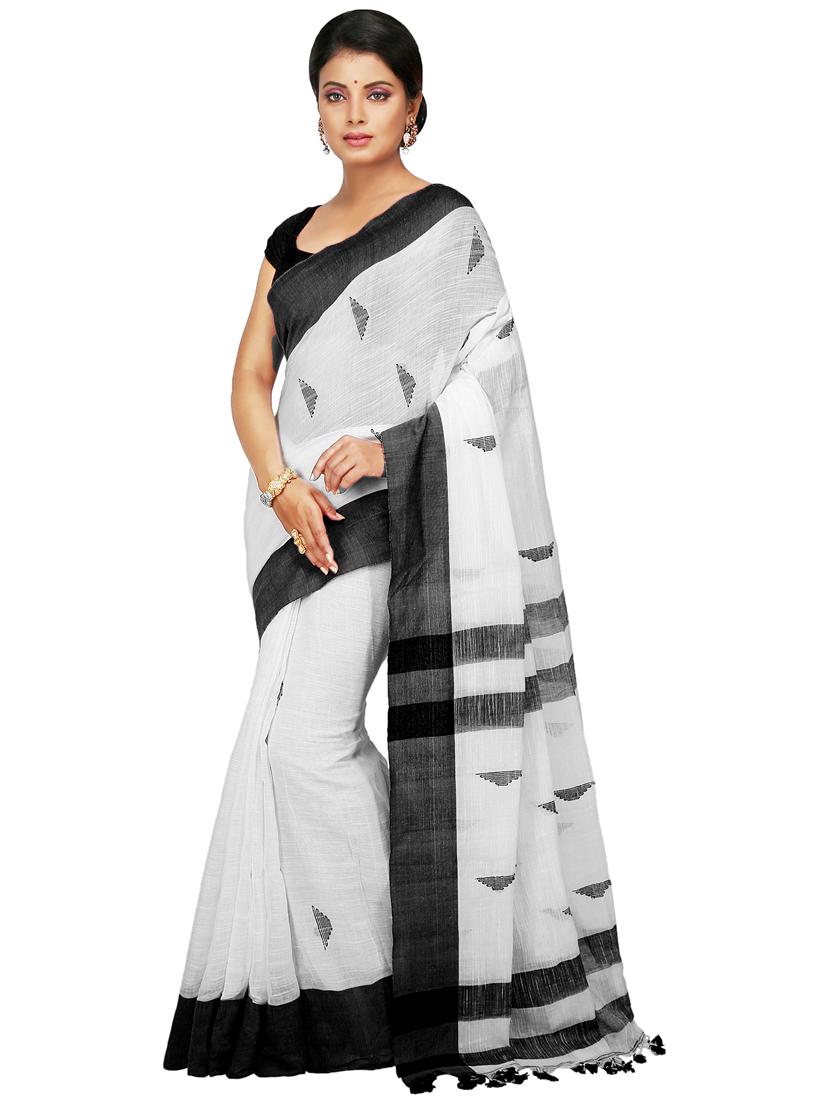 women white woven handloom saree - 21537029 -  Zoom Image - 0