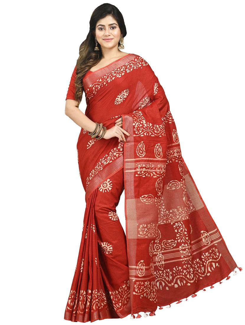 women red batik printed saree - 21537072 -  Zoom Image - 0