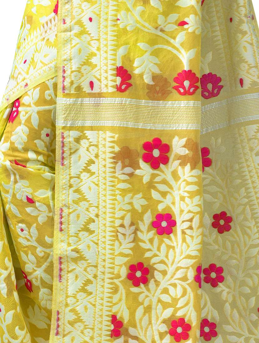 women yellow self design jamdani saree - 21537076 -  Standard Image - 2