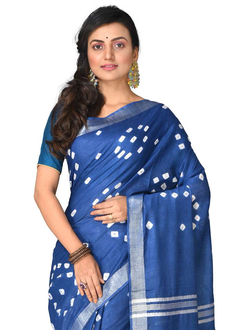 blue bandhani print handloom saree - 21537089 -  Standard Image - 2