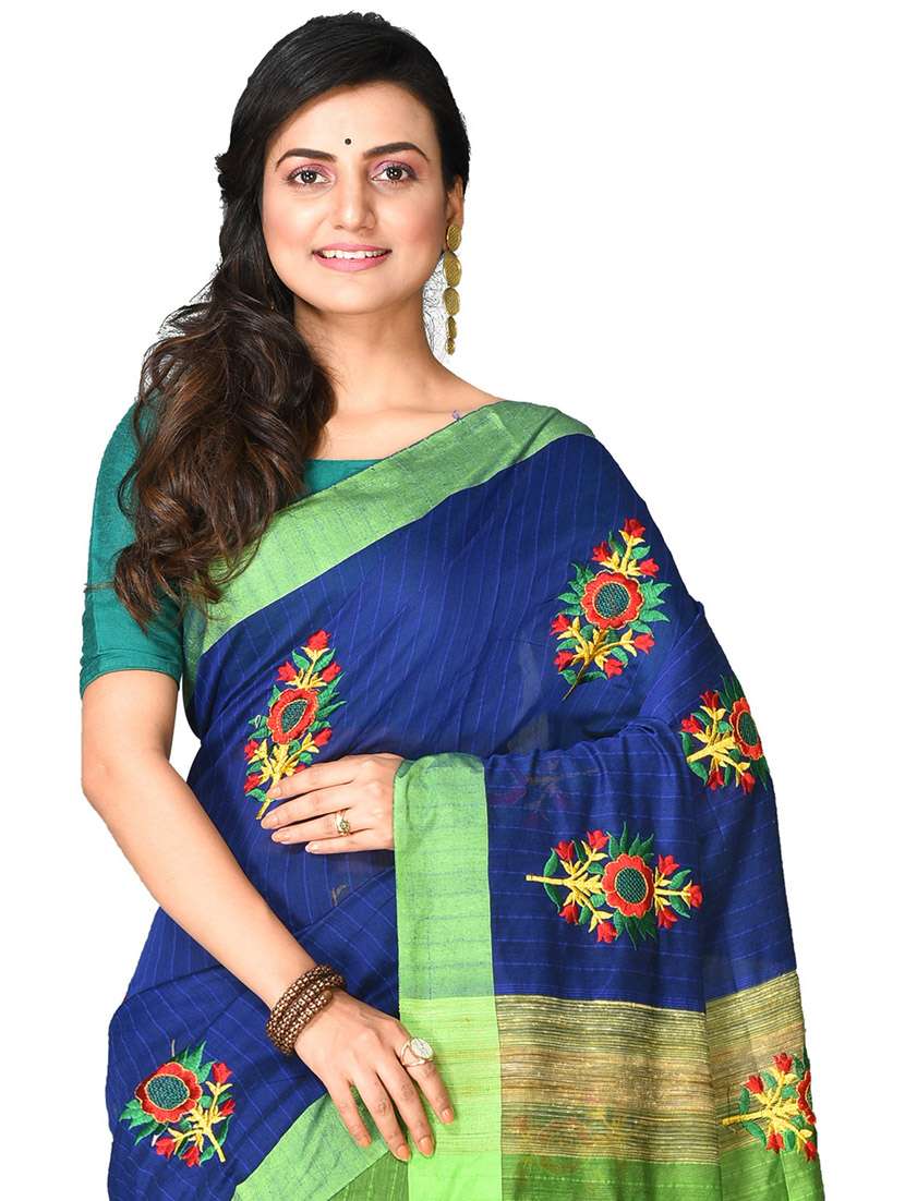 women solid with work handloom saree - 21537098 - Standard Image - 2