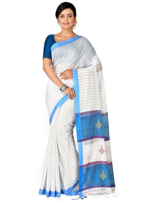 women striped handloom saree - 21537111 - Standard Image - 0