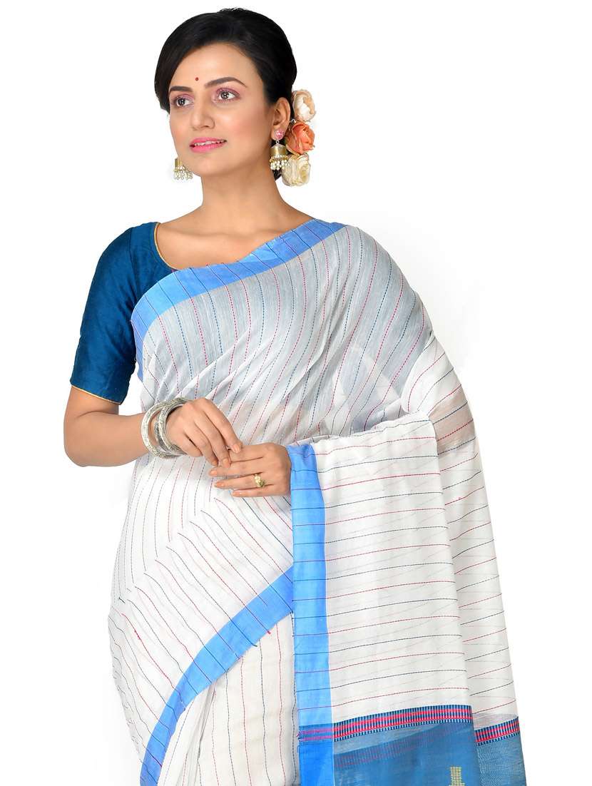 women striped handloom saree - 21537111 - Standard Image - 2