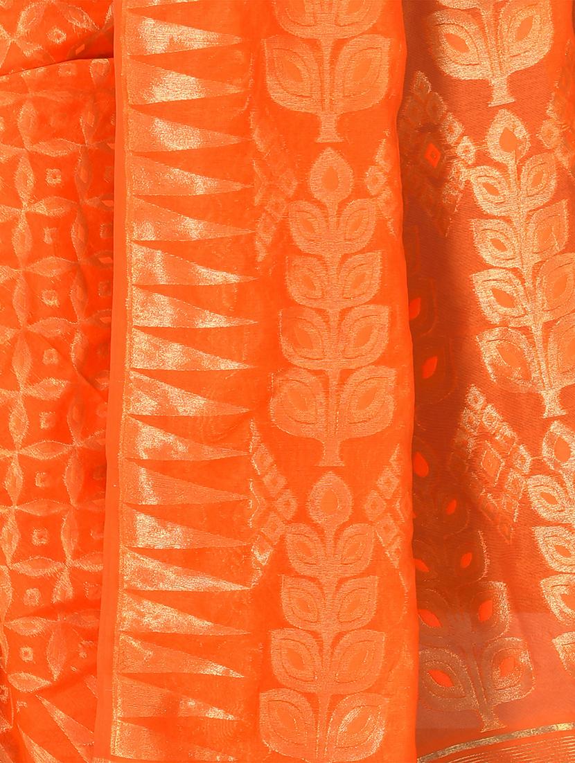 women orange self design jamdani saree - 21537112 - Standard Image - 2
