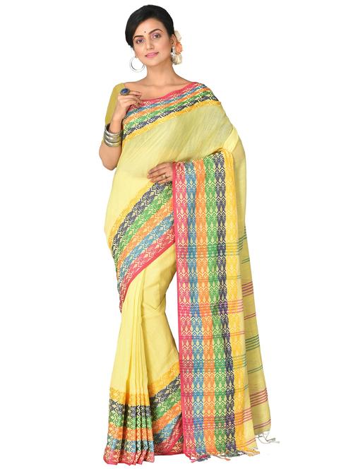 women solid with bordered handloom saree - 21537113 - Standard Image - 0