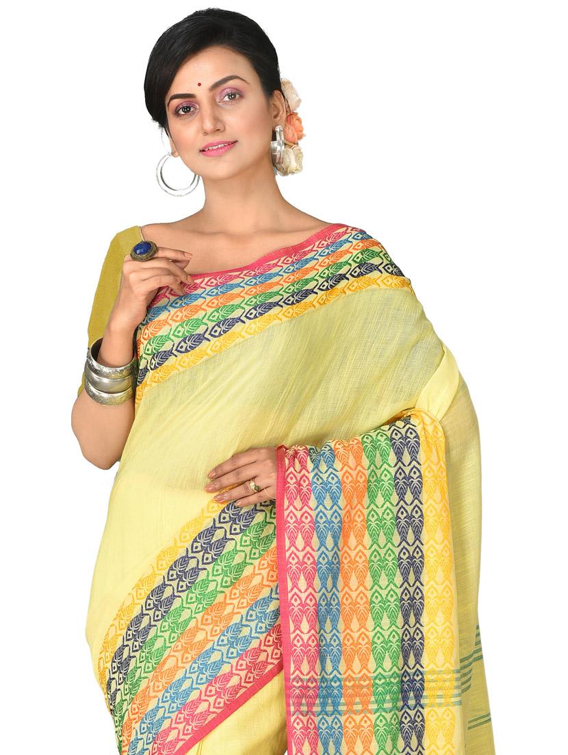 women solid with bordered handloom saree - 21537113 - Standard Image - 2