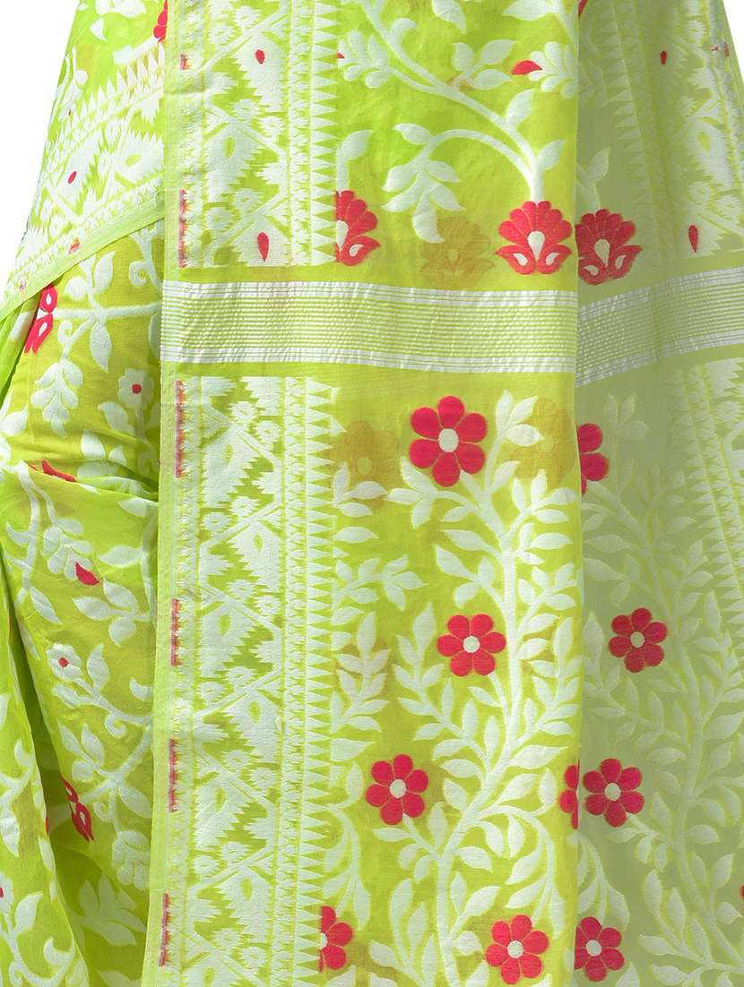 green self design jamdani saree - 21537133 -  Standard Image - 2