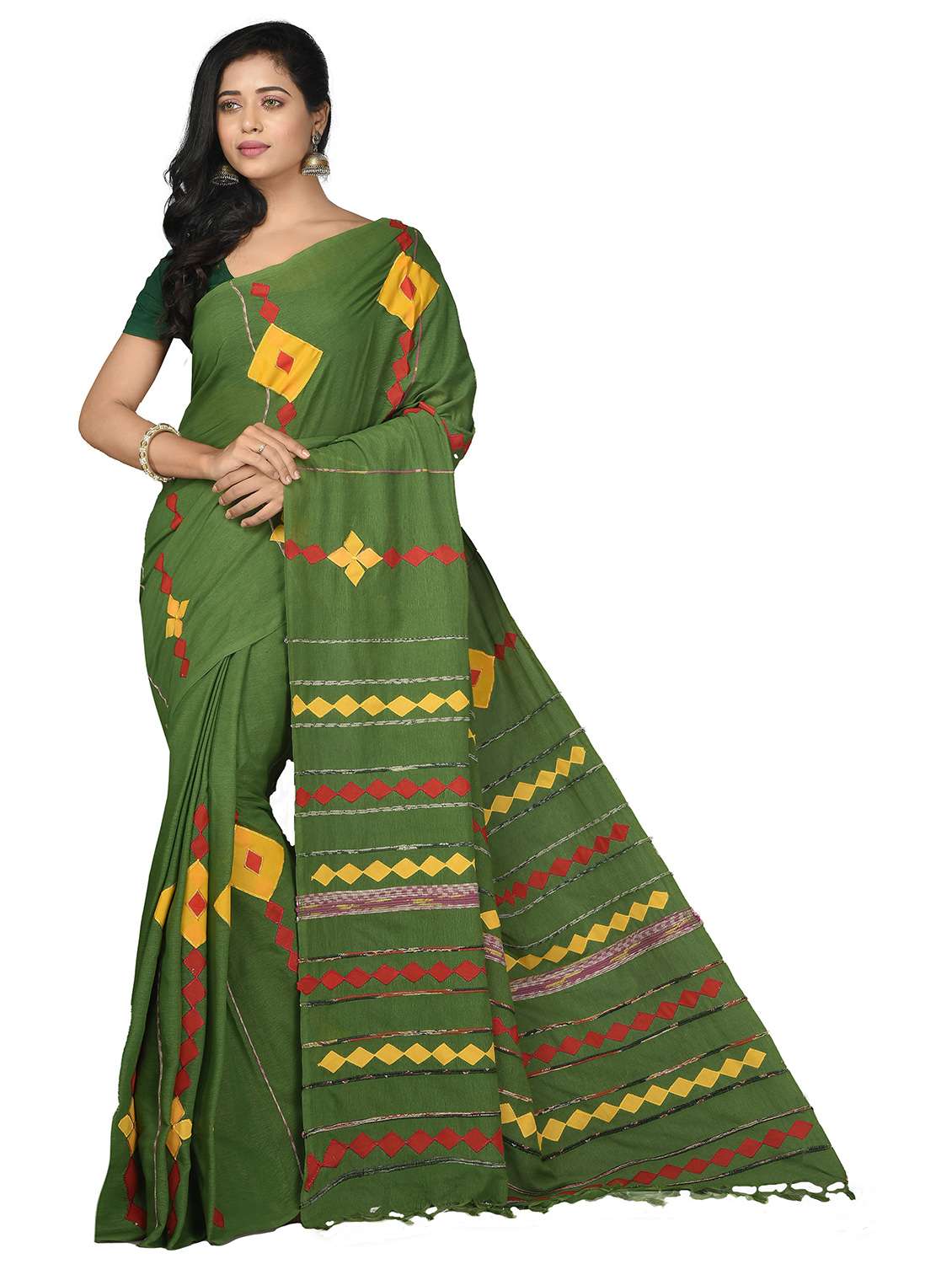 women solid with work handloom saree