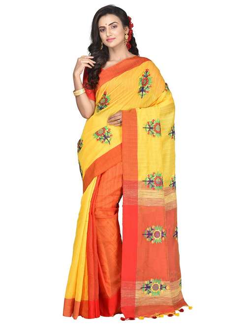 women solid with work handloom saree - 21537195 -  Standard Image - 0