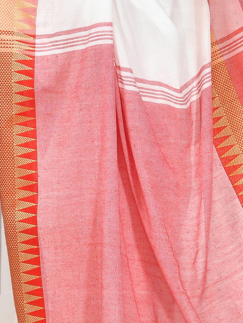 women solid with bordered handloom saree - 21537340 - Standard Image - 2